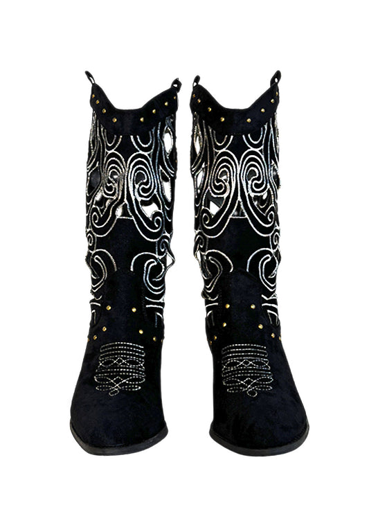 BOOTS - CUT-OUT EMBROIDERY BLACK