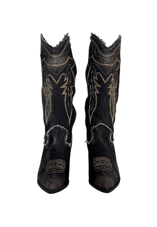 BOOTS - COWBOY DENIM WASHED BLACK