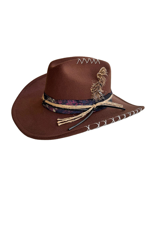 HAT - COWBOY FEATHER CHOCOLATE
