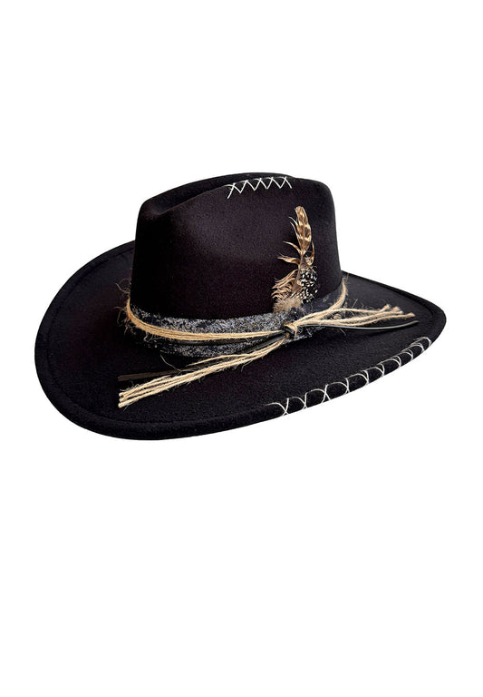 HAT - COWBOY FEATHER BLACK