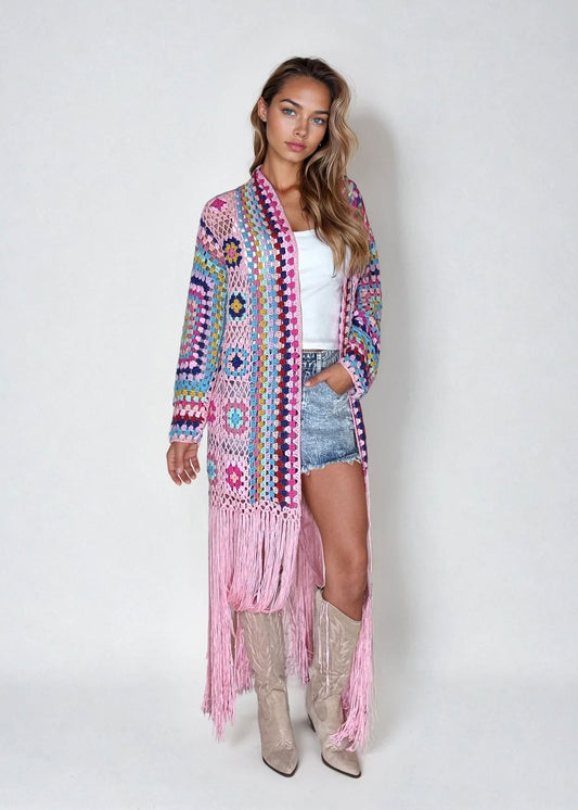 CROCHET - LONG KIMONO PINK