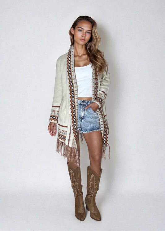 CARDIGAN - AZTEC FRINGE
