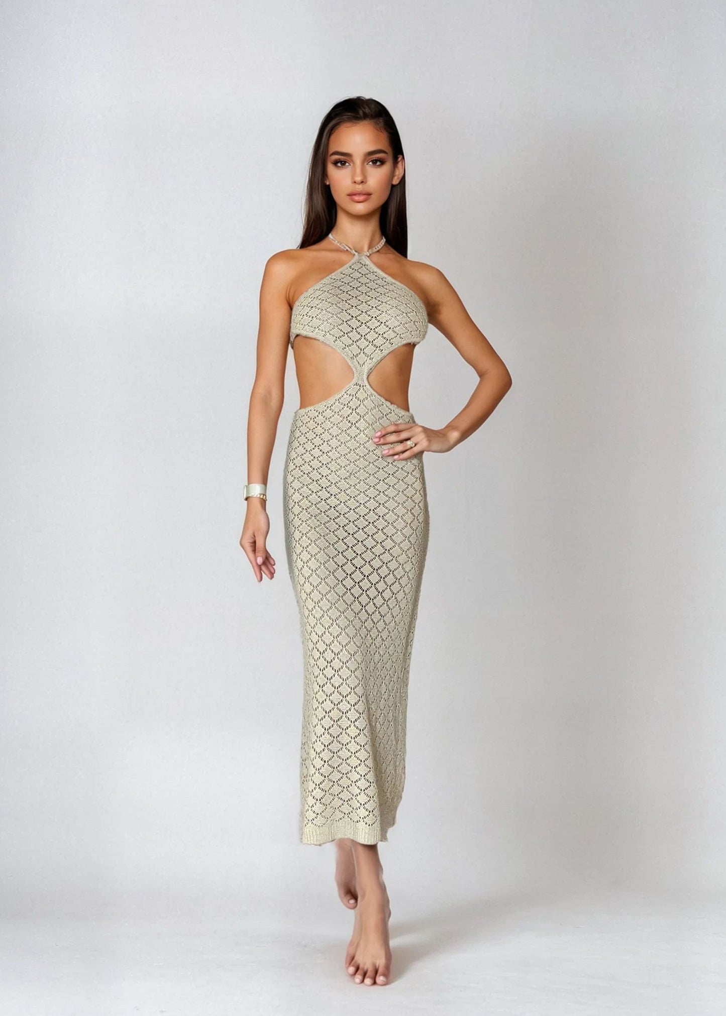 CROCHET - CUT-OUT DRESS NUDE
