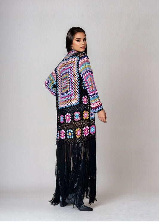 CROCHET - LONG KIMONO BLACK