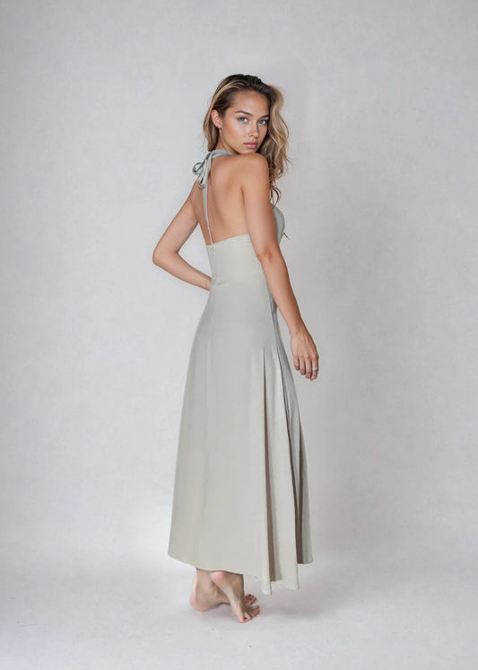 HALTER RUCHED MAXI DRESS IVORY