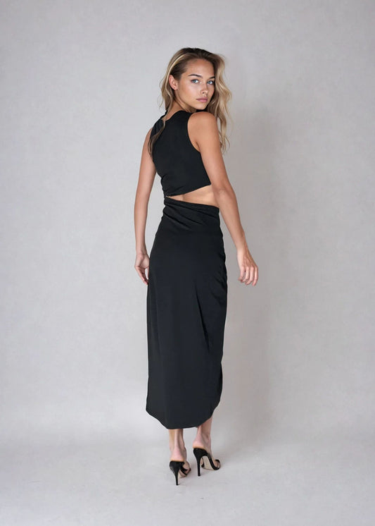 BLACK BODYCON MIDI DRESS