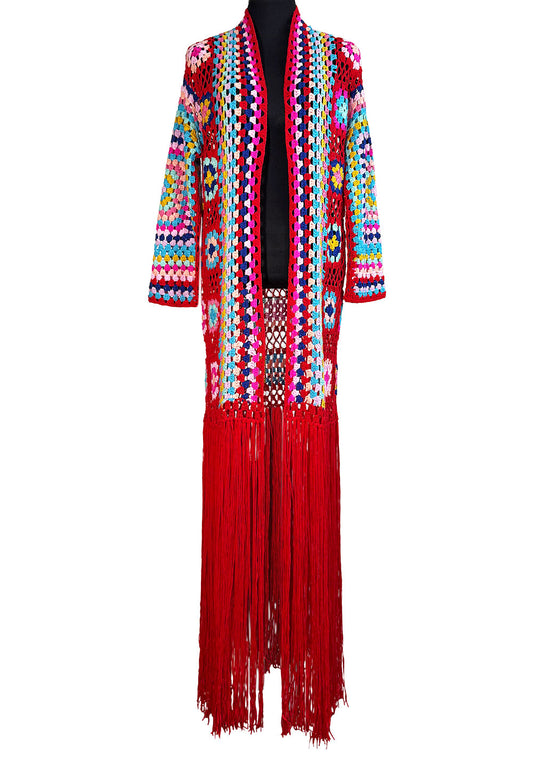 CROCHET - LONG KIMONO RED
